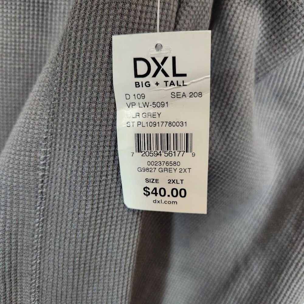 Harbor Bay Big & Tall Long-Sleeve Waffle-Knit Crewneck Tee -‎ Grey - Size 2XLT - Picture 5 of 5